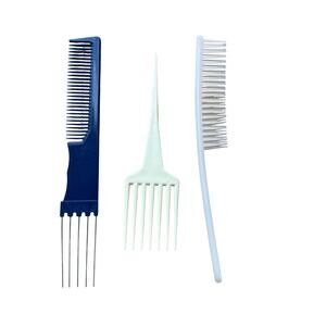 Vintage Plastic Hair Combs Set 3 Tupperware Teaser Brush Blue Comb Metal Pick